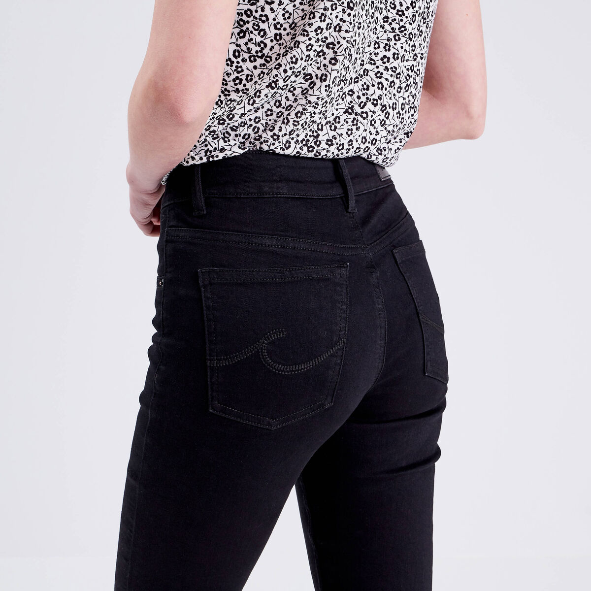 Jeans droit taille haute denim noir femme