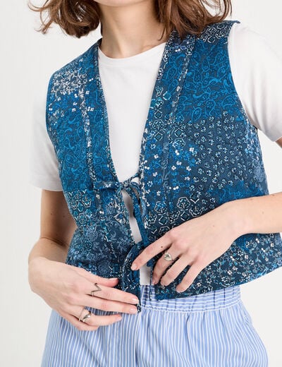 Veston matelassé noué bleu foncé femme