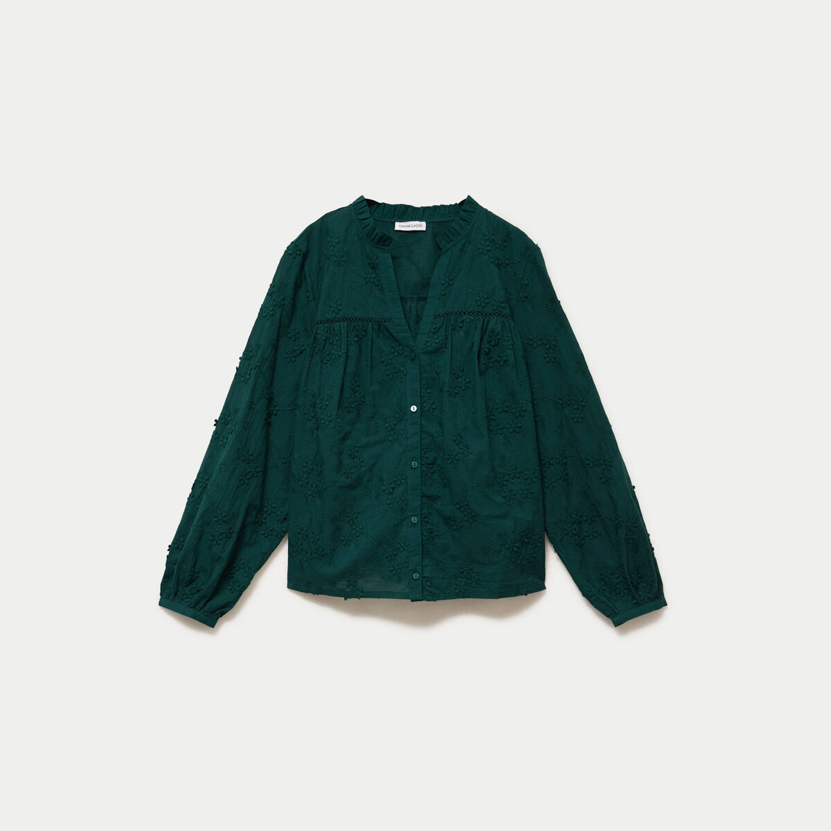 Blouse droite col rond manches longues vert fonc&eacute; femme
