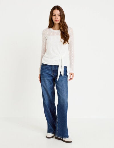 Top droit manches longues dentelle ecru femme