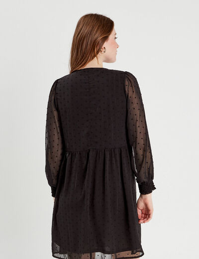 Robe évasée plumetis noir femme