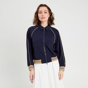 Sweat manches longues zippé bleu marine femme