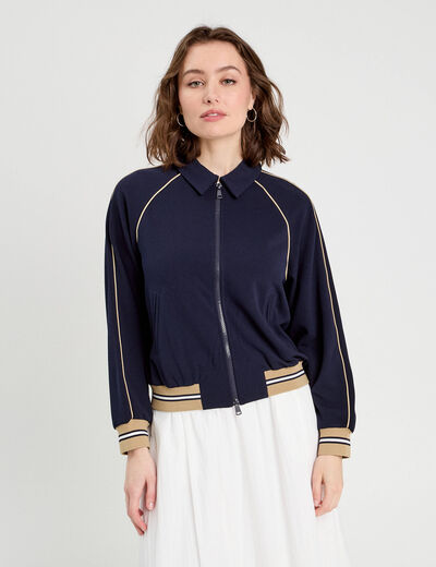 Sweat manches longues zippé bleu marine femme
