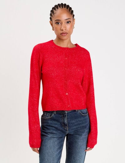 Gilet boutonn&eacute; manches longues rouge femme