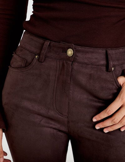 Pantalon bootcut aspect daim marron fonc&eacute; femme