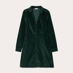 Robe trapèze velours zippée vert foncé femme