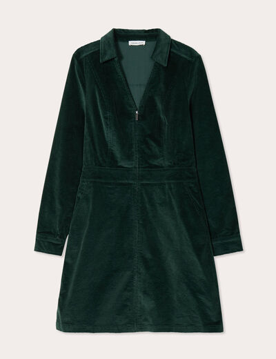 Robe trapèze velours zippée vert foncé femme