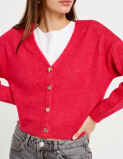Gilet col v manches longues rouge femme