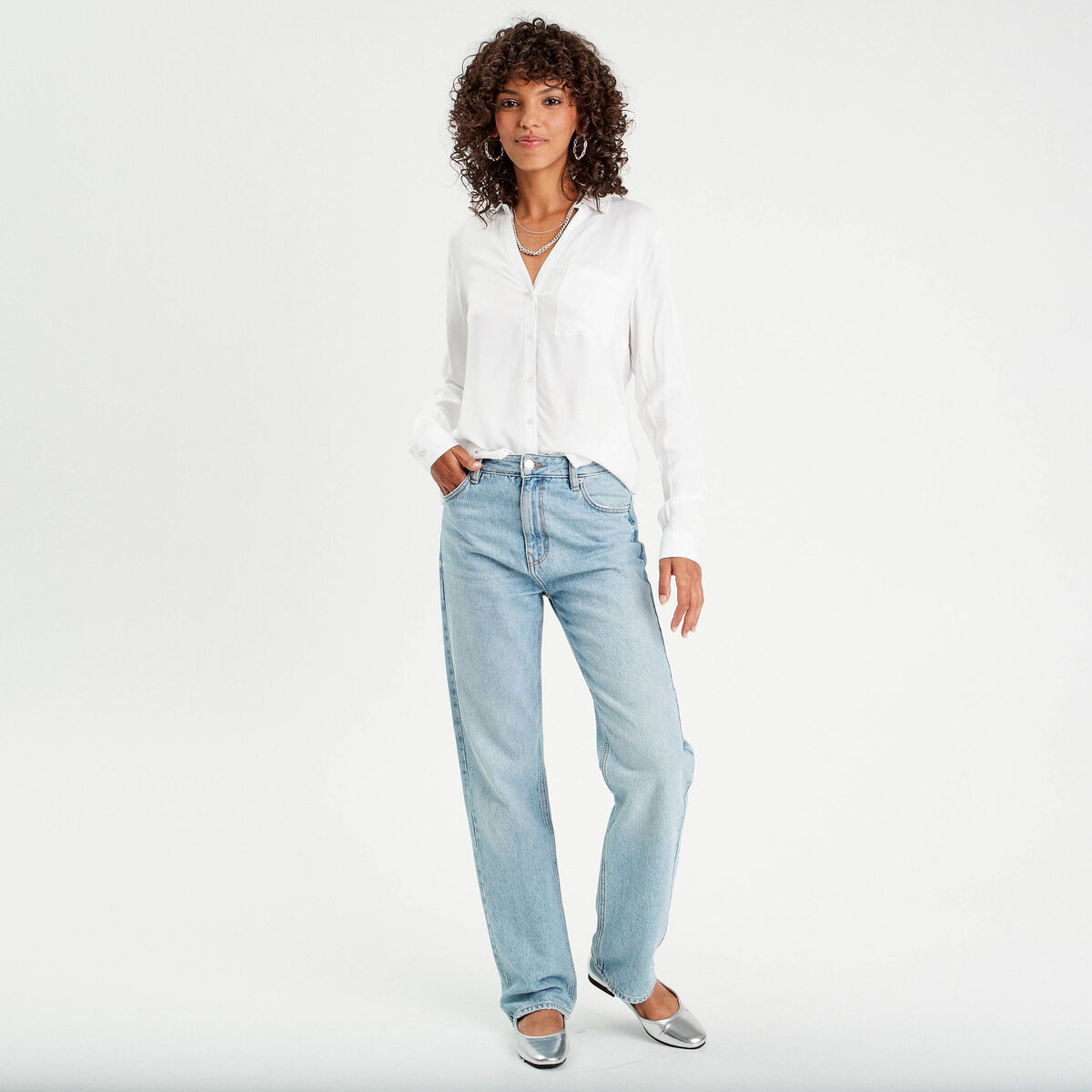 Chemise manches longues ecru femme