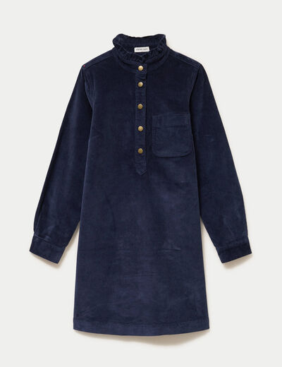 Robe &eacute;vas&eacute;e velours col montant bleu marine femme