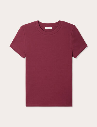 T-shirt manches courtes côtelé prune femme