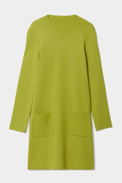 Robe pull droite avec poches vert femme