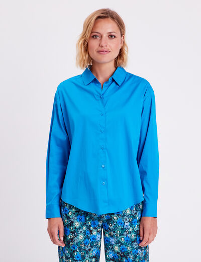 Chemise manches longues bleu femme