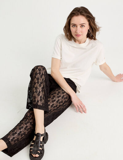 Pantalon dentelle large noir femme