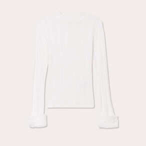 T-shirt poignets fourrure ecru femme