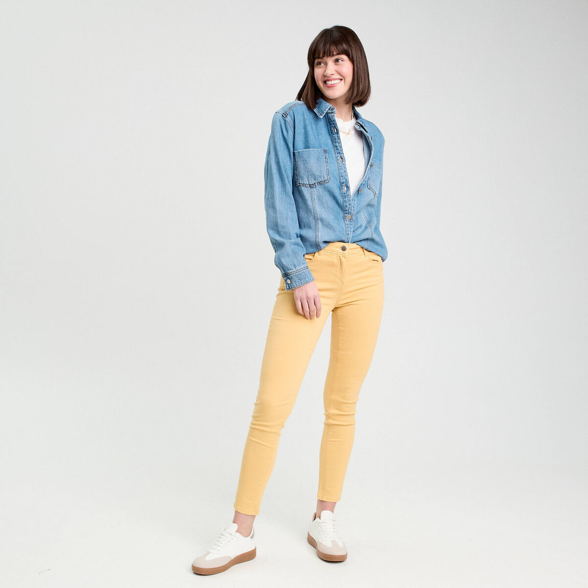 Jeans slim 5 poches jaune clair femme