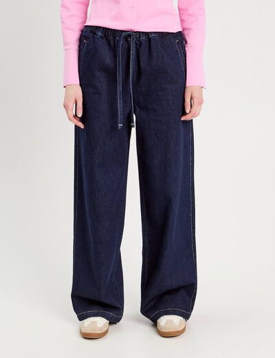 Jeans large avec cordon denim brut femme