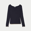 Seconde peau ajust&eacute;e col bateau bleu marine femme