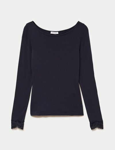 Seconde peau ajust&eacute;e col bateau bleu marine femme