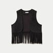 Gilet droit sans manches aspect daim noir femme
