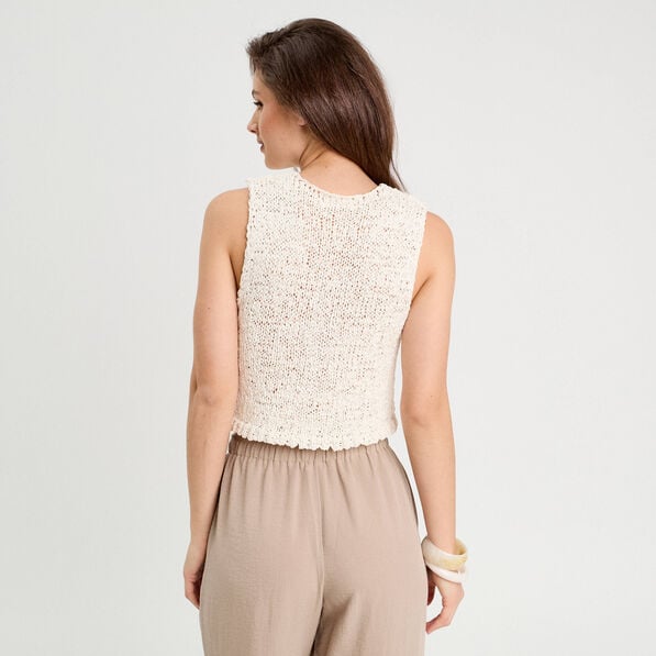 gilet cropped sans manches ecru femme Gilet cropped sans manches ecru femme