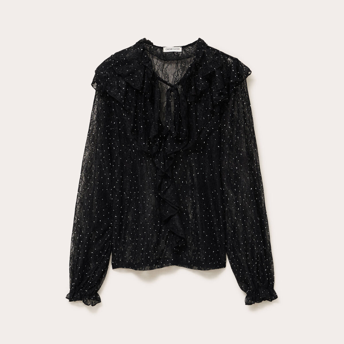 Blouse dentelle et studs noir femme