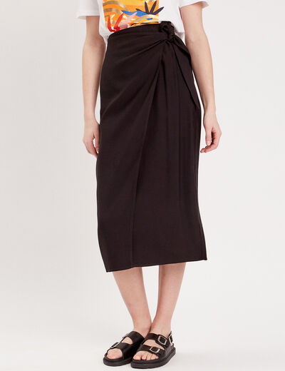 Jupe midi droite avec noeud noir femme