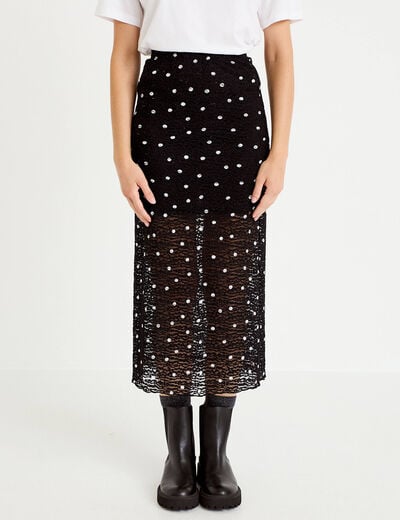 Jupe longue ajust&eacute;e en dentelle noir femme