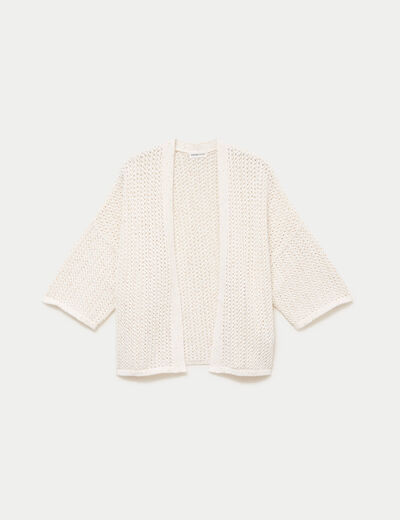 Kimono oversize ajour&eacute; col v ecru femme