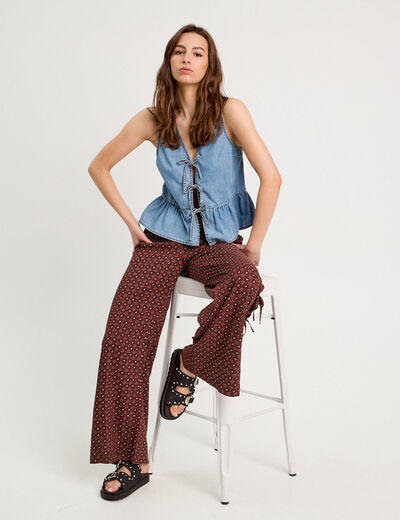 Blouse nouée en jean denim bleach femme
