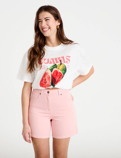 Bermuda regular 5 poches en jean rose clair femme
