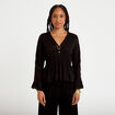 Blouse ajust&eacute;e col v manches longues noir femme