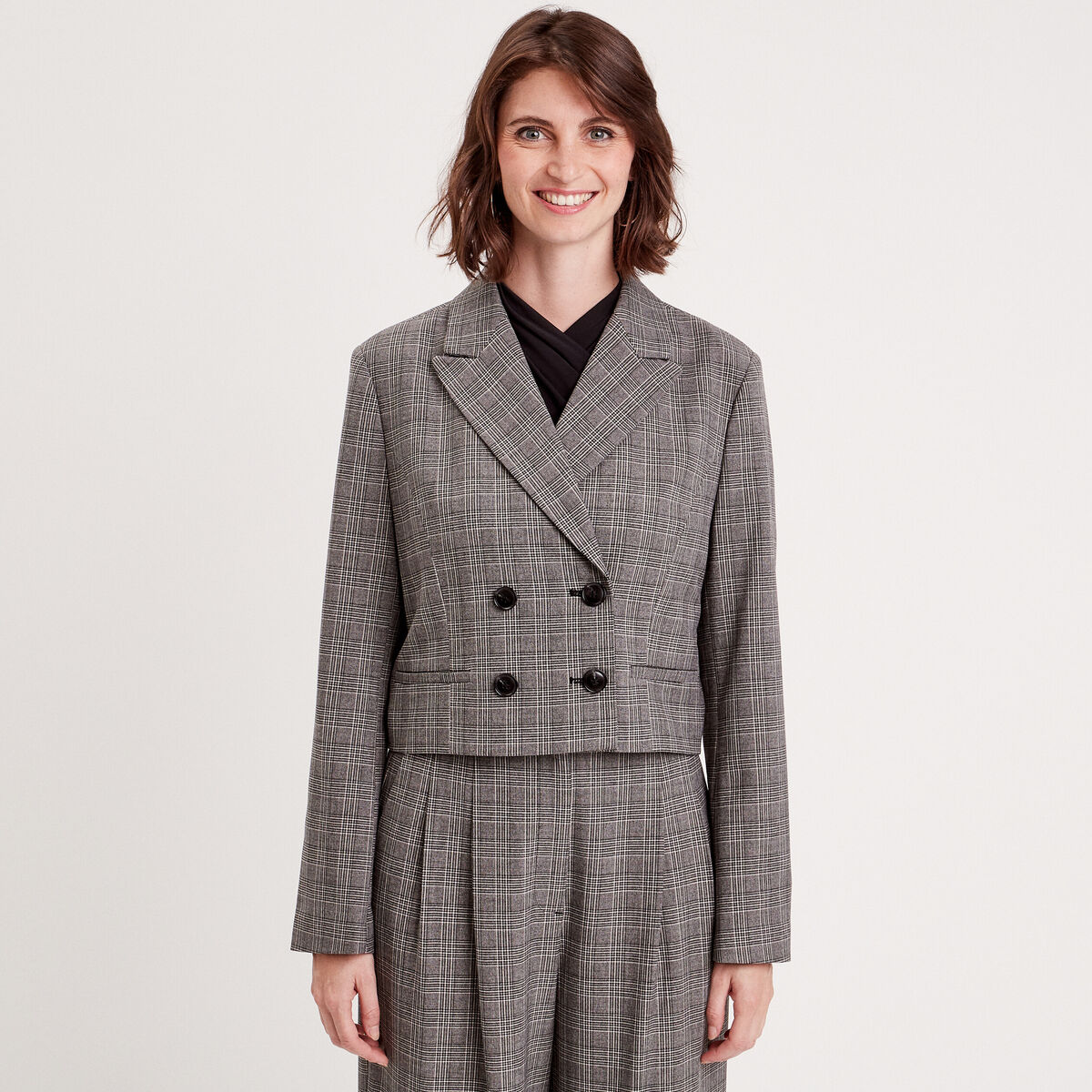 Veste ajustée boutonnée gris femme