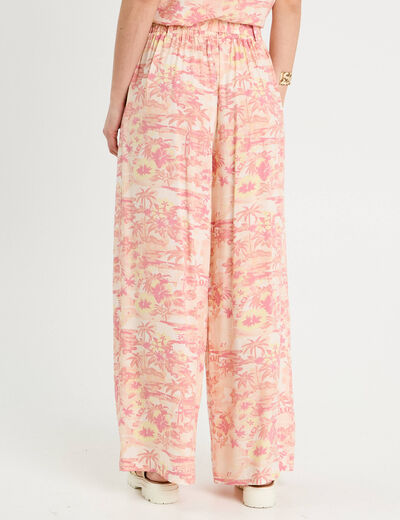 Pantalon large avec ceinture beige femme