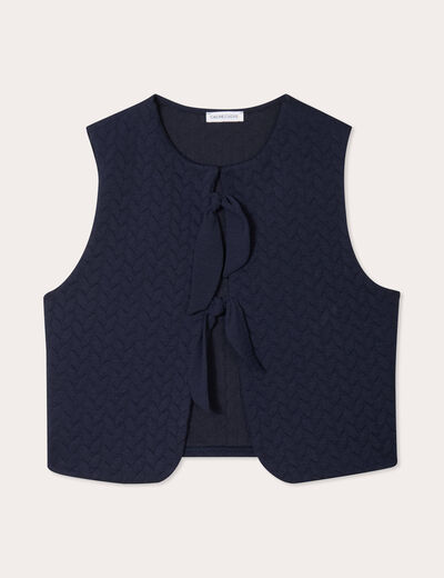 Veste matelassée nouée bleu marine femme