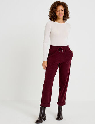 Pantalon jogging velours bordeaux femme