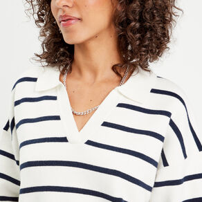 pull manches longues col polo ecru femme Pull manches longues col polo ecru femme
