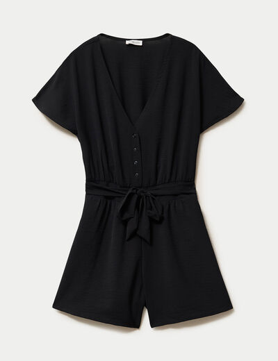 Combinaison col v manches courtes noir femme