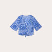 Blouse nouée manches 3/4 bleu femme