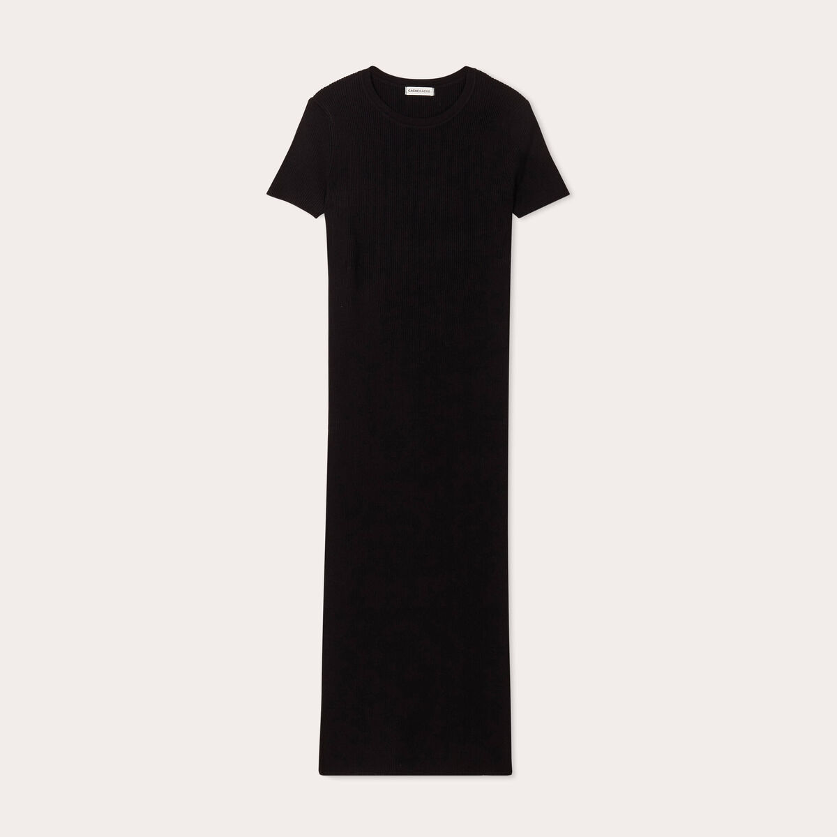 Robe longue moulante côtelée noir femme