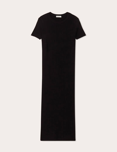 Robe longue moulante côtelée noir femme
