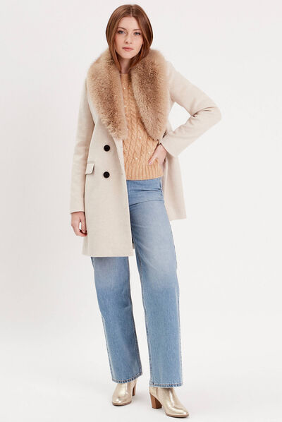 Pull avec torsades et perles beige femme