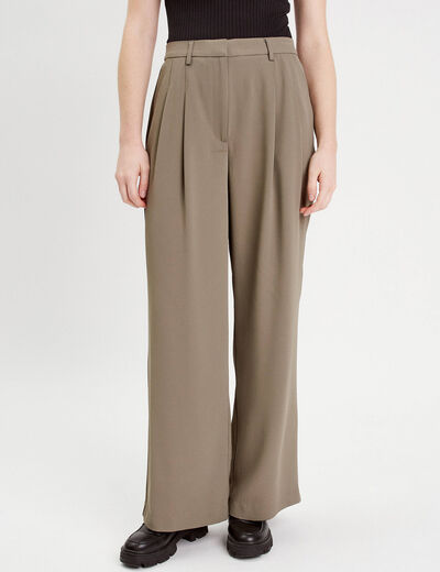 Pantalon large à pinces vert kaki femme