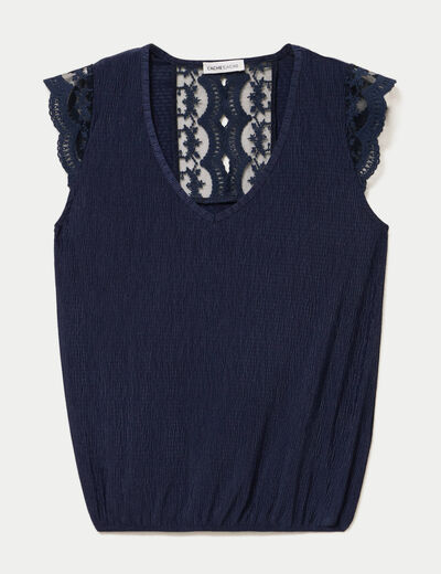 Blouse sans manches pliss&eacute;e bleu marine femme