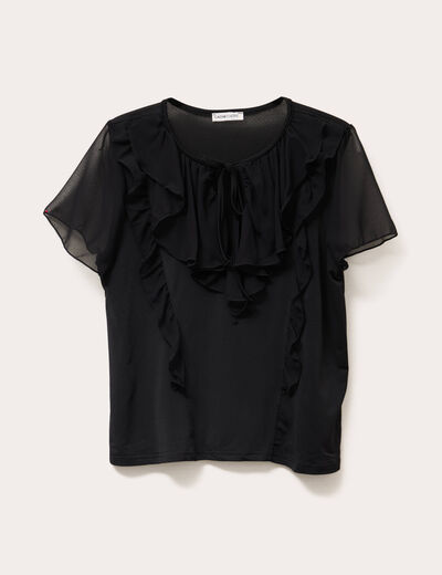Blouse volants noir femme