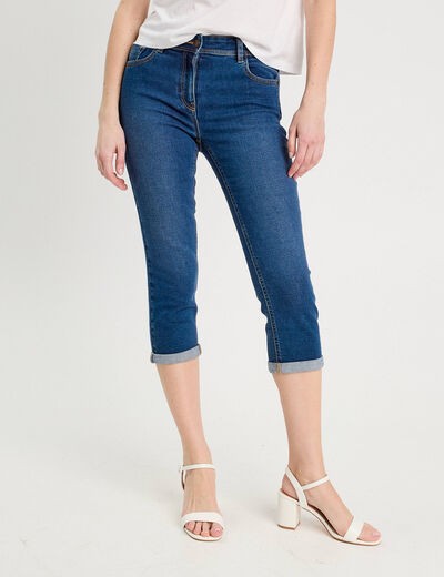 Pantacourt slim en jean denim stone femme