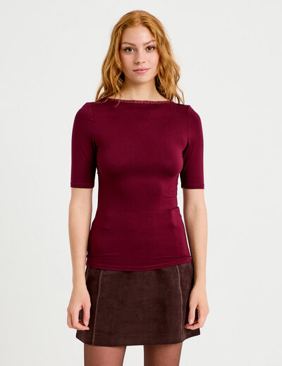 T-shirt ajust&eacute; manches courtes bordeaux femme