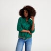 Blouse broderie col v manches 3/4 vert fonc&eacute; femme