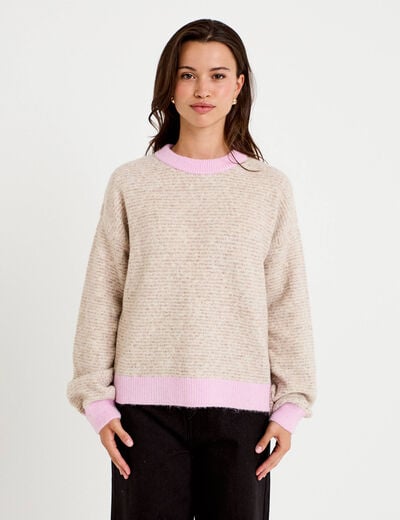 Pull ample col rond manches longues marron femme