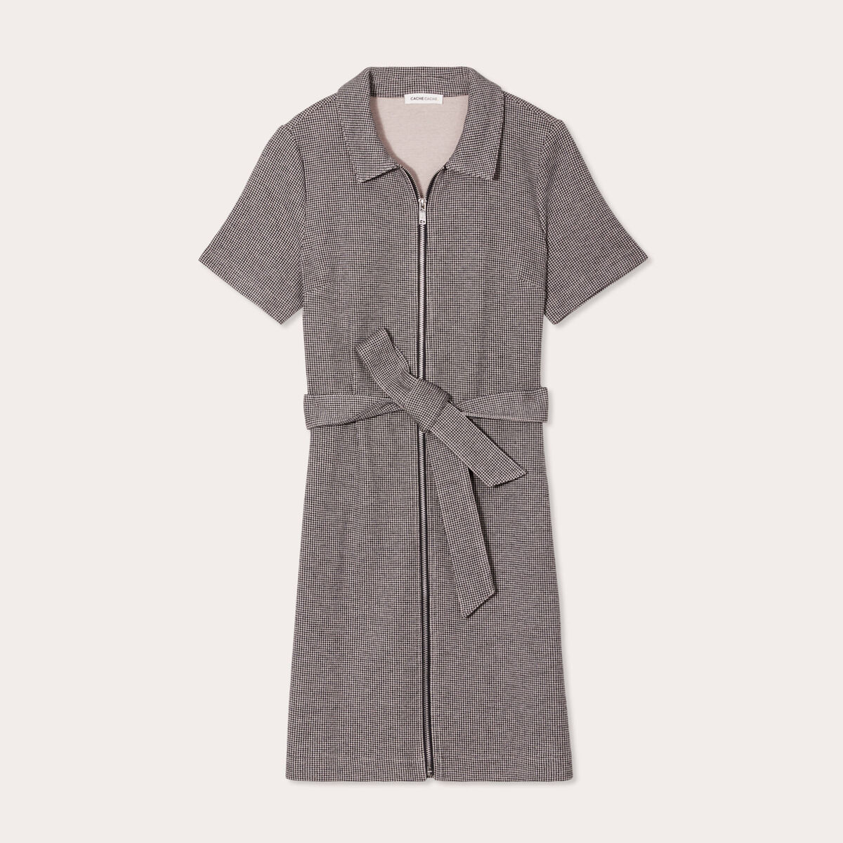 Robe droite zippée ceinturée blanc femme